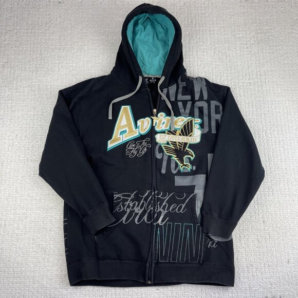 Vintage Y2K Goth Skate Black Golden / Blue Eagles Hoodie Men Sz L  Punk - Picture 1 of 16